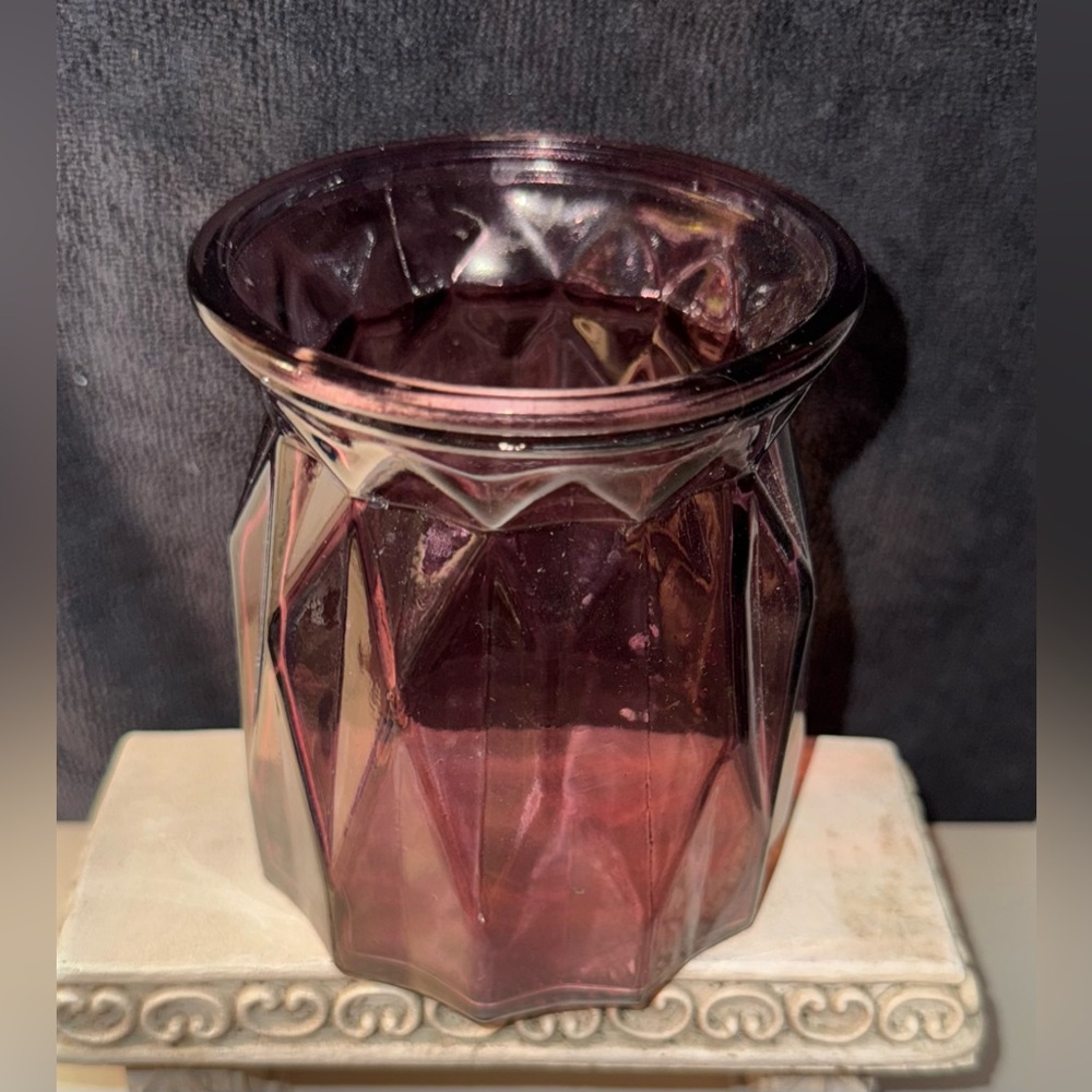 Purple, diamond cut vase, 5”H